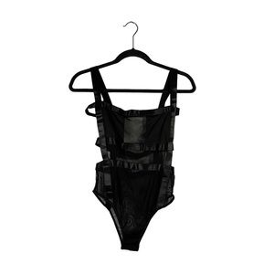 Women’s Black Contemporary Sleeveless Casual Mesh Bodysuit